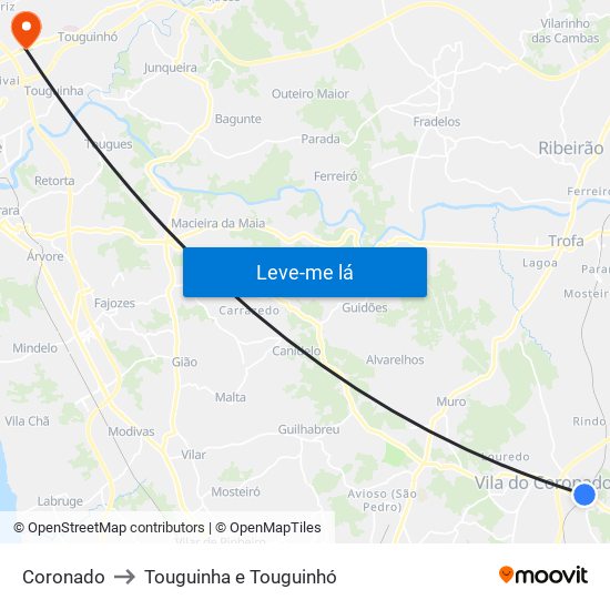 Coronado to Touguinha e Touguinhó map