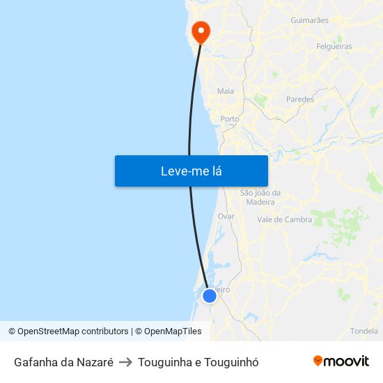 Gafanha da Nazaré to Touguinha e Touguinhó map