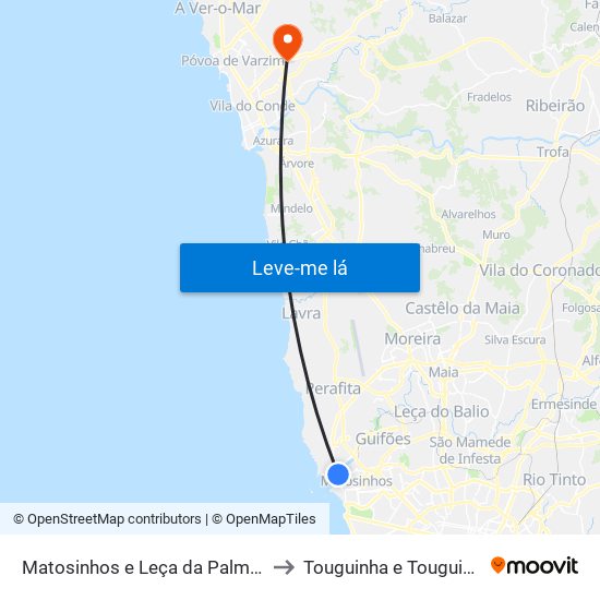 Matosinhos e Leça da Palmeira to Touguinha e Touguinhó map