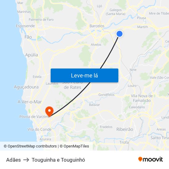 Adães to Touguinha e Touguinhó map