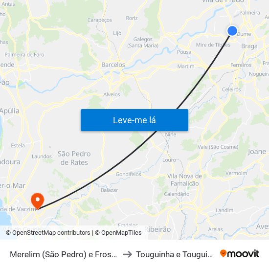 Merelim (São Pedro) e Frossos to Touguinha e Touguinhó map