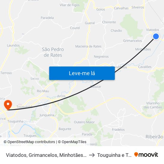 Viatodos, Grimancelos, Minhotães e Monte de Fralães to Touguinha e Touguinhó map