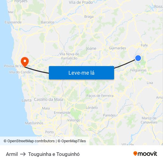 Armil to Touguinha e Touguinhó map