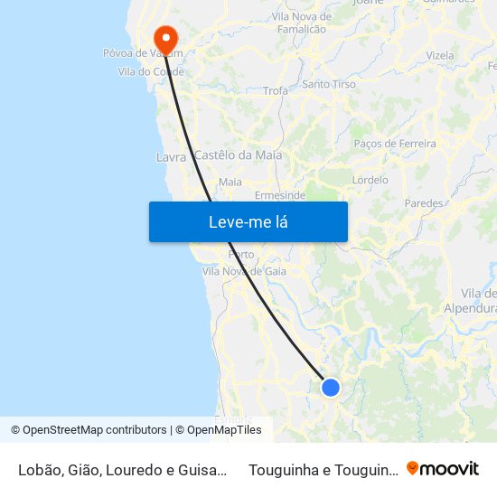 Lobão, Gião, Louredo e Guisande to Touguinha e Touguinhó map