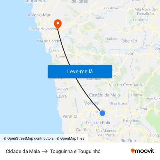 Cidade da Maia to Touguinha e Touguinhó map