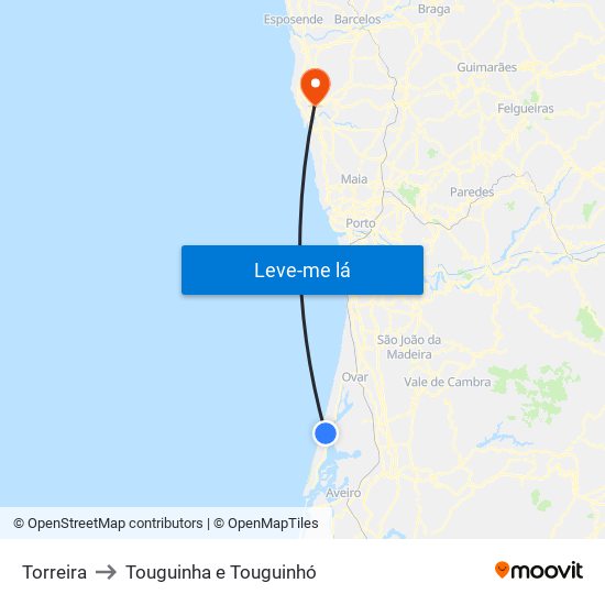 Torreira to Touguinha e Touguinhó map