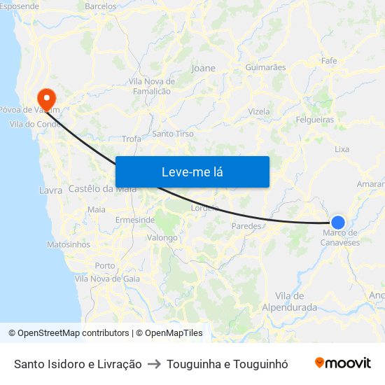 Santo Isidoro e Livração to Touguinha e Touguinhó map