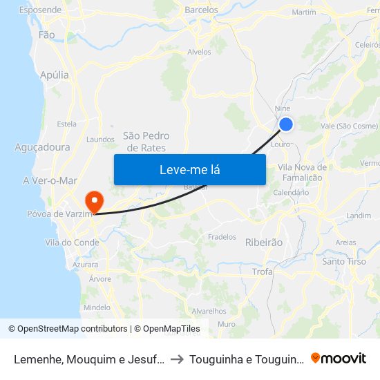 Lemenhe, Mouquim e Jesufrei to Touguinha e Touguinhó map