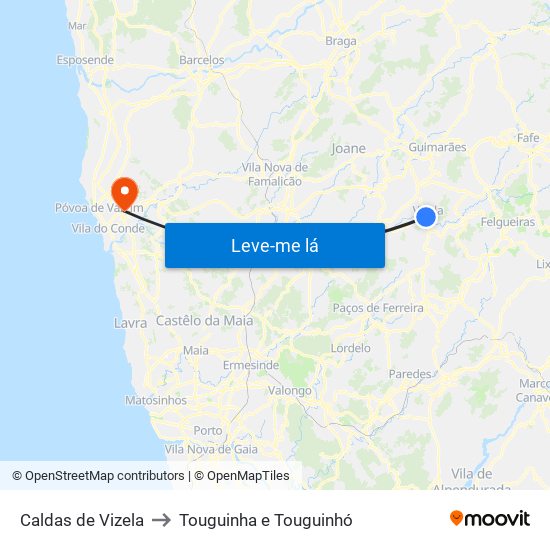 Caldas de Vizela to Touguinha e Touguinhó map