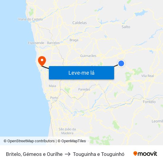 Britelo, Gémeos e Ourilhe to Touguinha e Touguinhó map