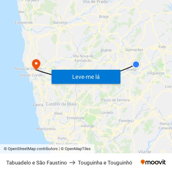 Tabuadelo e São Faustino to Touguinha e Touguinhó map