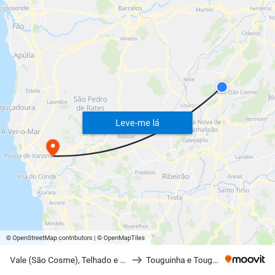 Vale (São Cosme), Telhado e Portela to Touguinha e Touguinhó map