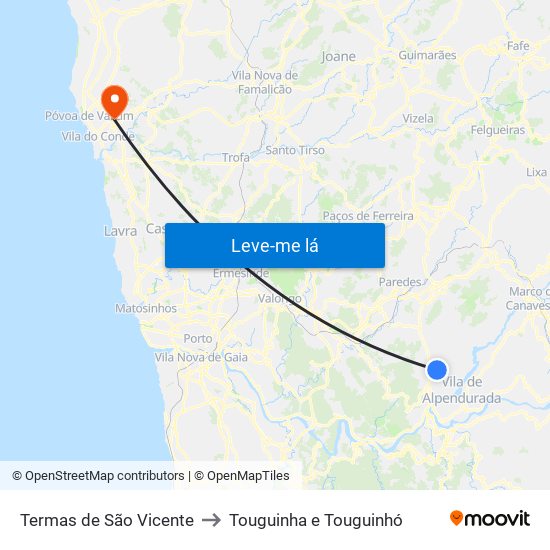 Termas de São Vicente to Touguinha e Touguinhó map