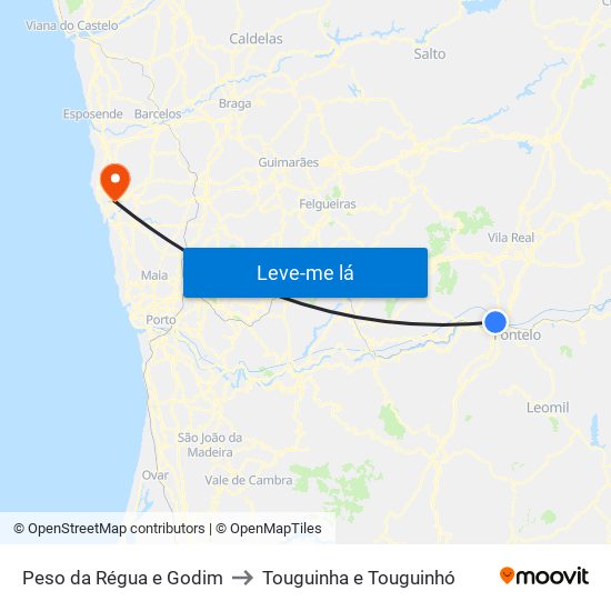 Peso da Régua e Godim to Touguinha e Touguinhó map