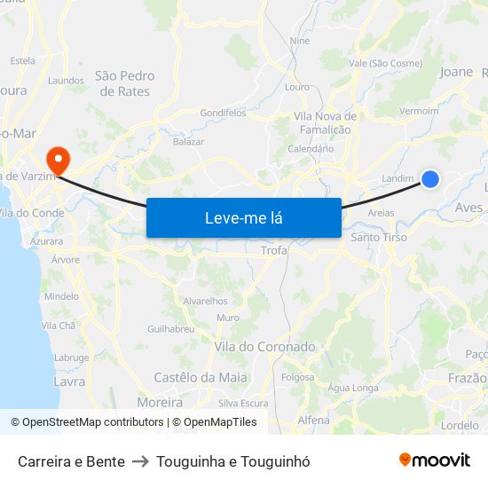 Carreira e Bente to Touguinha e Touguinhó map