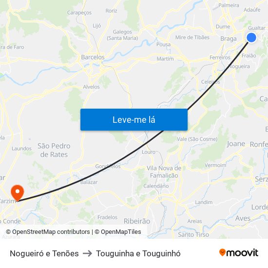 Nogueiró e Tenões to Touguinha e Touguinhó map