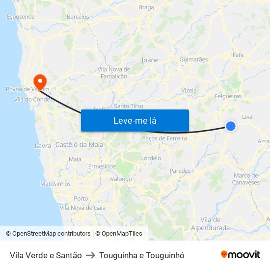 Vila Verde e Santão to Touguinha e Touguinhó map