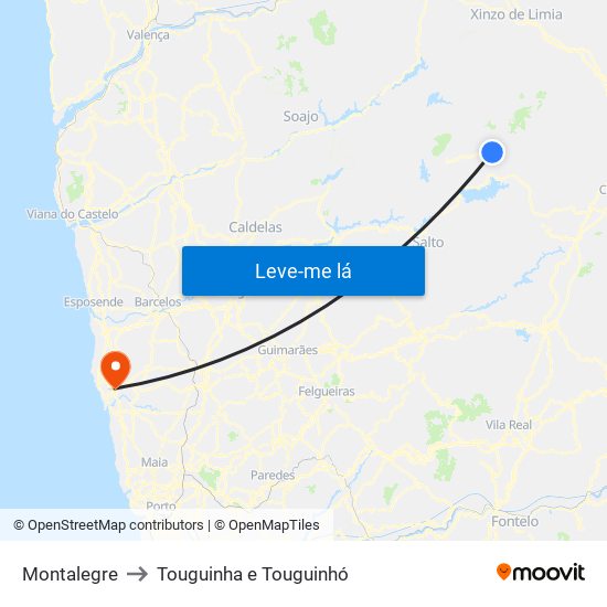 Montalegre to Touguinha e Touguinhó map