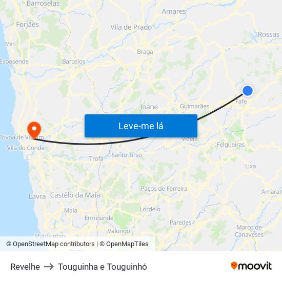Revelhe to Touguinha e Touguinhó map