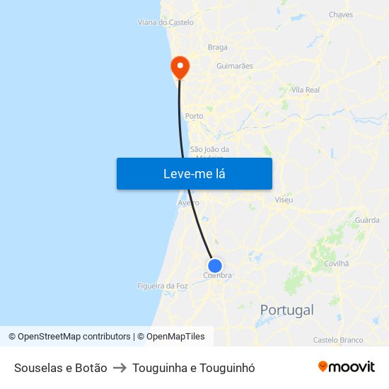 Souselas e Botão to Touguinha e Touguinhó map