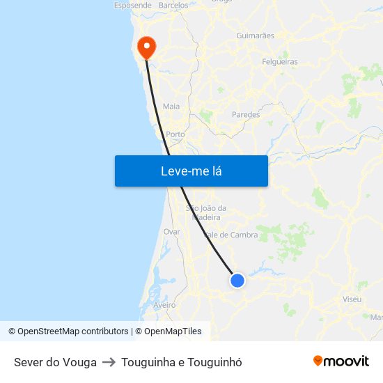 Sever do Vouga to Touguinha e Touguinhó map
