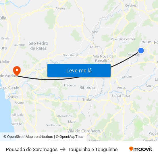 Pousada de Saramagos to Touguinha e Touguinhó map