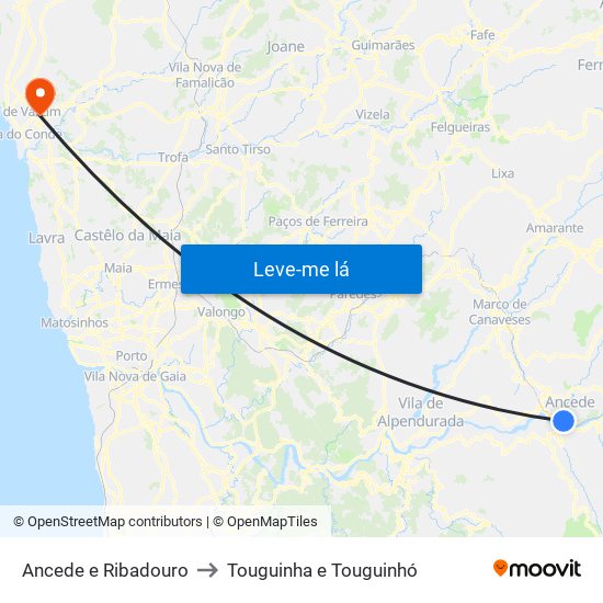 Ancede e Ribadouro to Touguinha e Touguinhó map