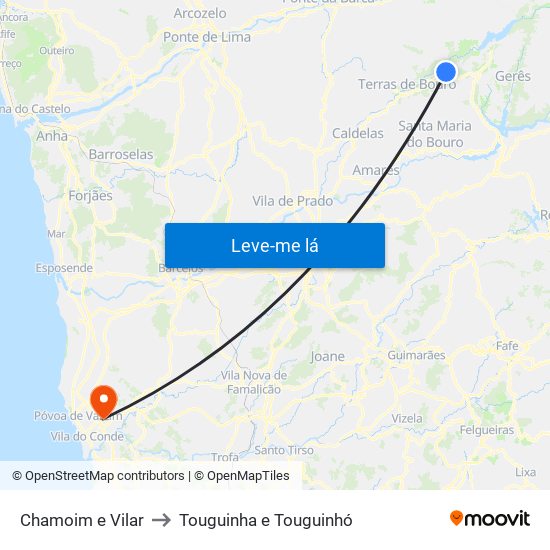 Chamoim e Vilar to Touguinha e Touguinhó map