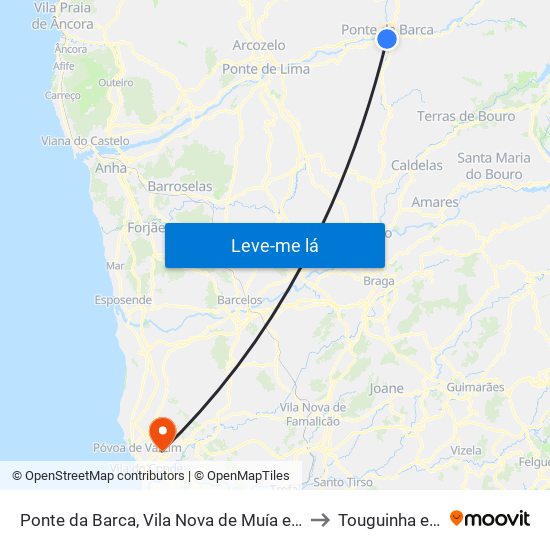 Ponte da Barca, Vila Nova de Muía e Paço Vedro de Magalhães to Touguinha e Touguinhó map