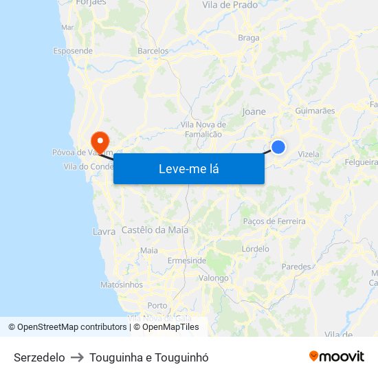 Serzedelo to Touguinha e Touguinhó map