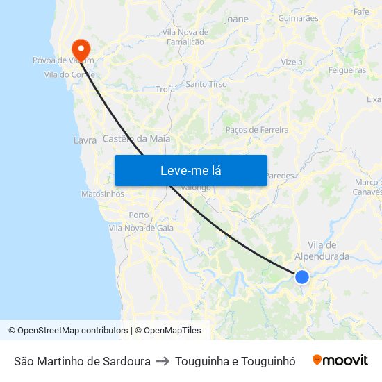 São Martinho de Sardoura to Touguinha e Touguinhó map