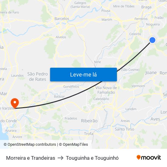 Morreira e Trandeiras to Touguinha e Touguinhó map