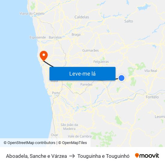 Aboadela, Sanche e Várzea to Touguinha e Touguinhó map