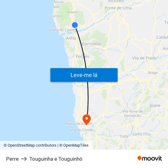 Perre to Touguinha e Touguinhó map