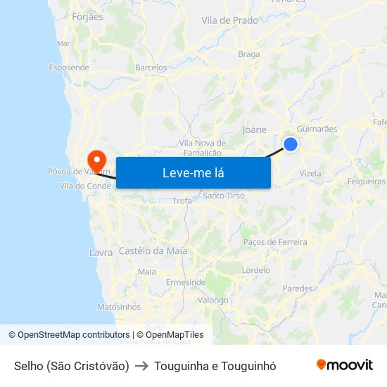Selho (São Cristóvão) to Touguinha e Touguinhó map