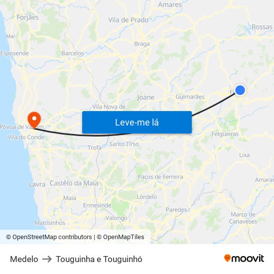 Medelo to Touguinha e Touguinhó map