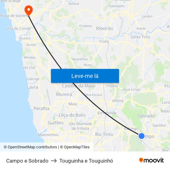 Campo e Sobrado to Touguinha e Touguinhó map