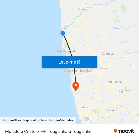 Moledo e Cristelo to Touguinha e Touguinhó map