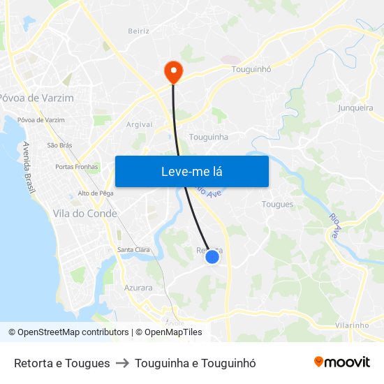 Retorta e Tougues to Touguinha e Touguinhó map