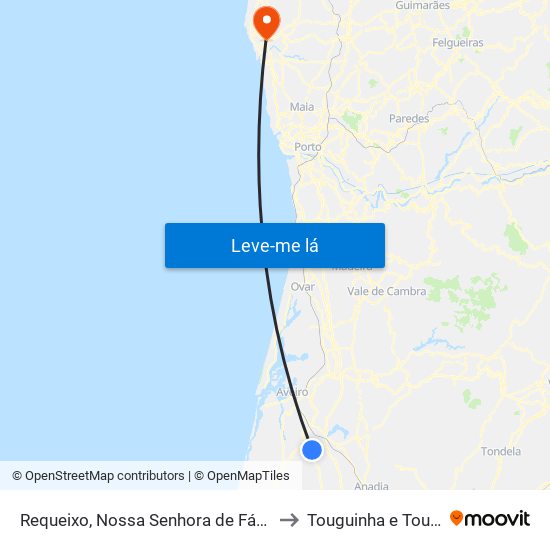 Requeixo, Nossa Senhora de Fátima e Nariz to Touguinha e Touguinhó map