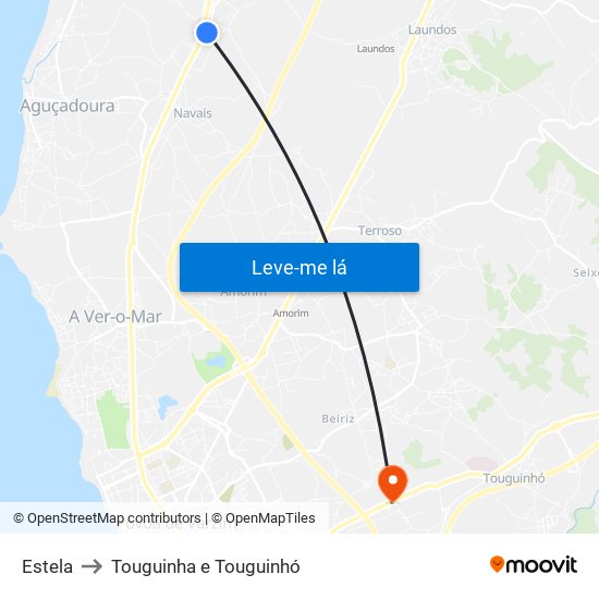 Estela to Touguinha e Touguinhó map