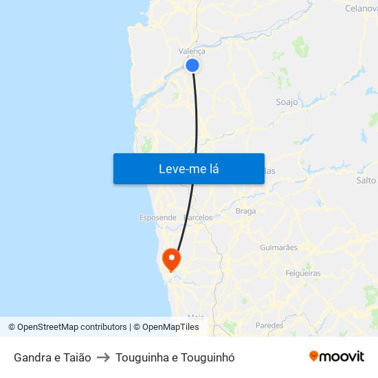Gandra e Taião to Touguinha e Touguinhó map