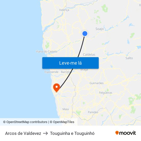Arcos de Valdevez to Touguinha e Touguinhó map