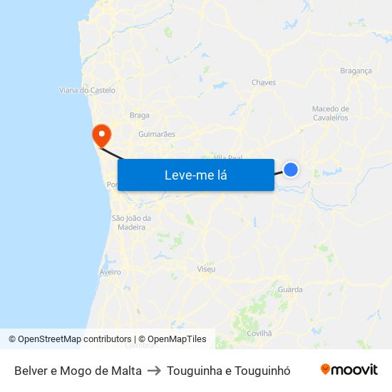 Belver e Mogo de Malta to Touguinha e Touguinhó map