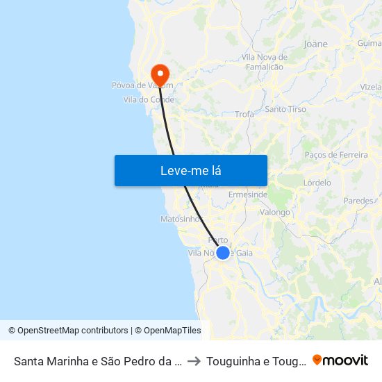 Santa Marinha e São Pedro da Afurada to Touguinha e Touguinhó map