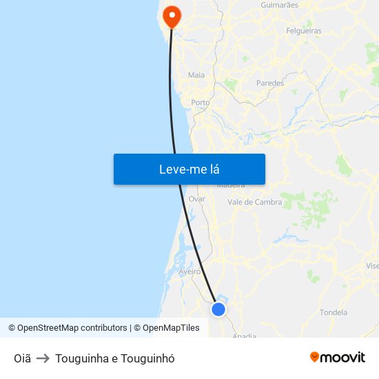 Oiã to Touguinha e Touguinhó map