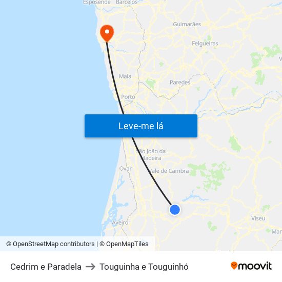 Cedrim e Paradela to Touguinha e Touguinhó map