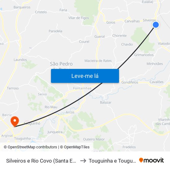 Silveiros e Rio Covo (Santa Eulália) to Touguinha e Touguinhó map