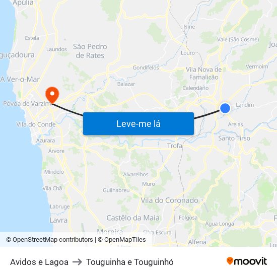 Avidos e Lagoa to Touguinha e Touguinhó map