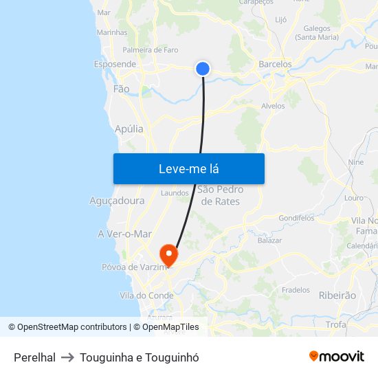 Perelhal to Touguinha e Touguinhó map